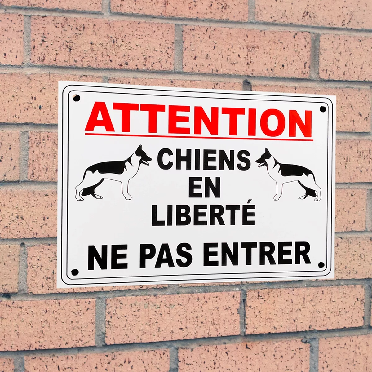 Panneau extérieur 'ATTENTION CHIENS EN LIBERTÉ NE PAS ENTRER' - PVC  résistant (format A4)