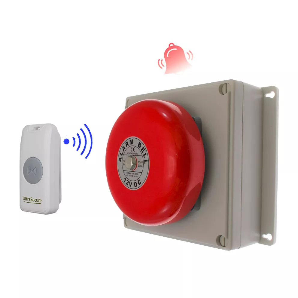 Sonnette cloche industrielle sans-fil 800 mètres longue distance - bouton  autonome résistant IP56 (PROTECT 800)
