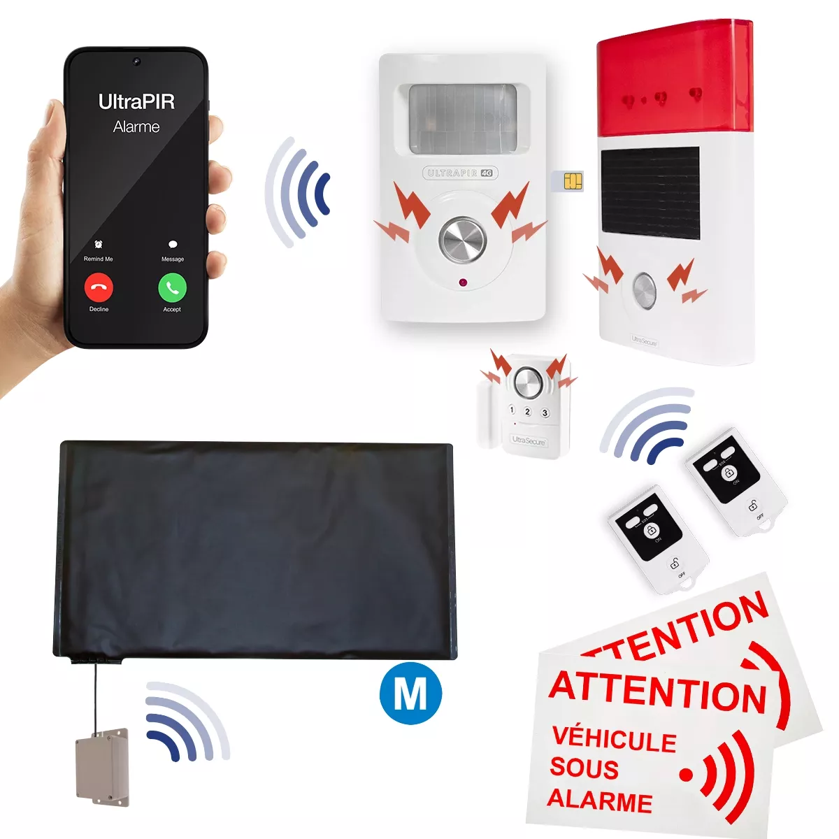 Kit alarme camping-car autonome sans-fil CONFORT 2 - 3 Détecteurs  d'ouverture + sirène + 2 télécommandes (gamme BT)