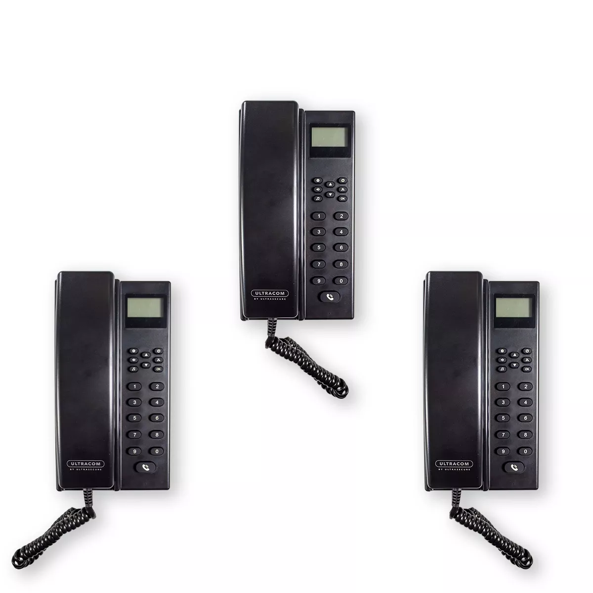 Interphone de bureau sans-fil 300 mètres - 3 Stations d'appel noires  alimentées et/ou autonomes (avec écran LCD)