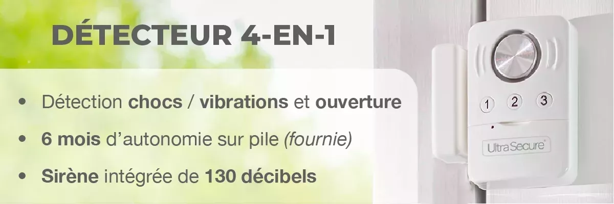 Détecteur ouverture et vibration autonome avec sirène intégrée